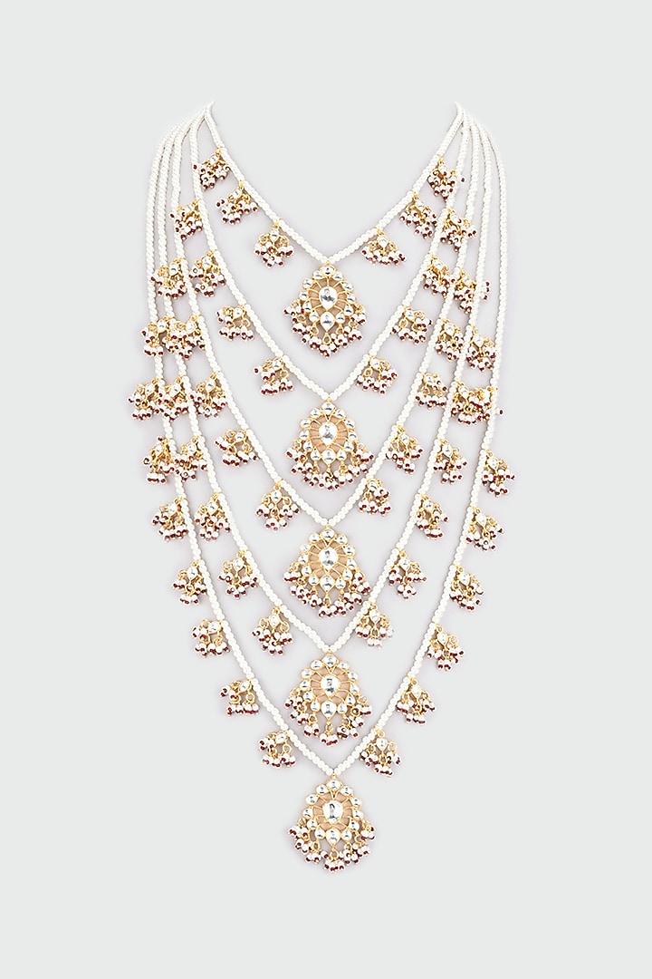 Gold Finish Kundan Polki & Pearls Rani Necklace by Namasya at Pernia's Pop Up Shop