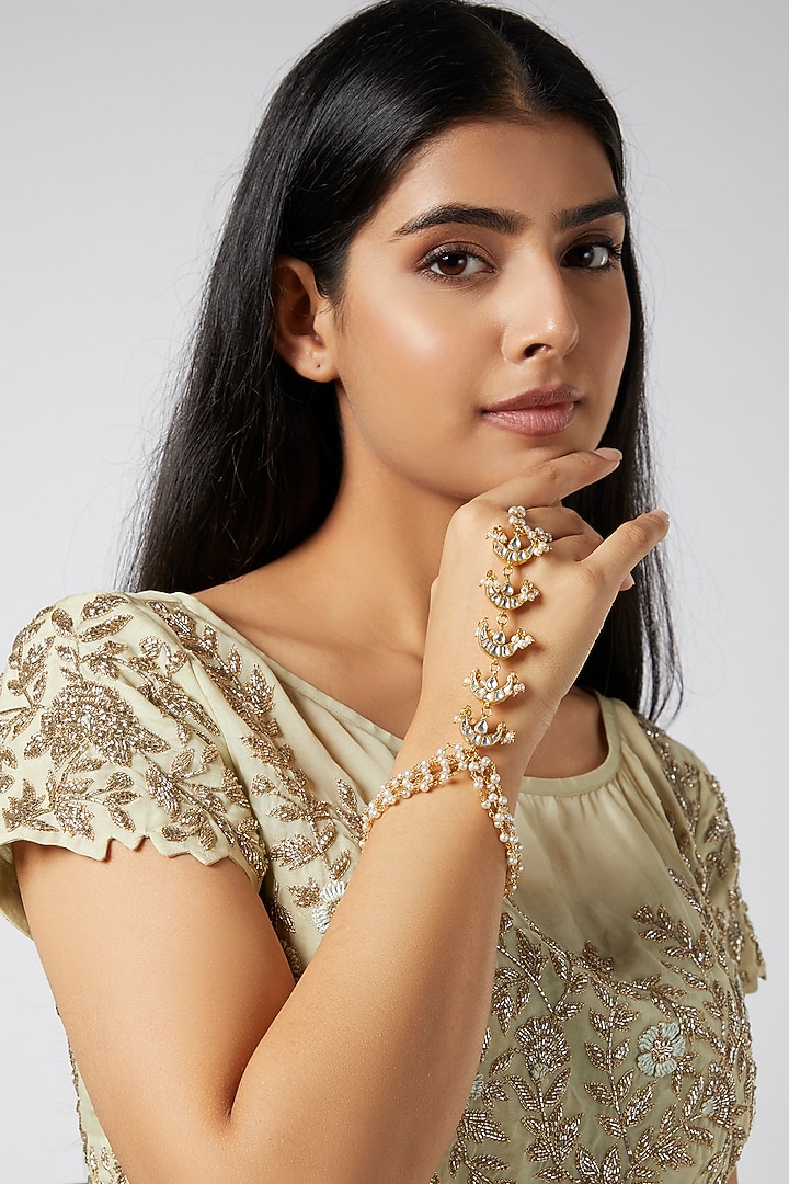 Gold Finish Pearl Hathphools by Namasya at Pernia's Pop Up Shop
