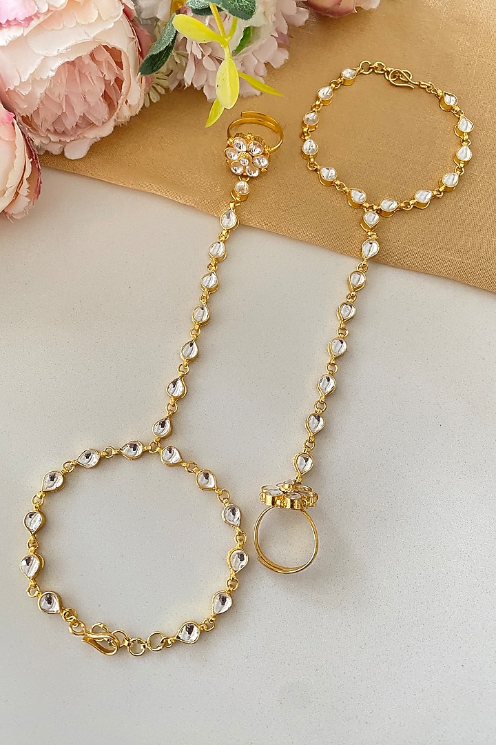 Gold Finish Kundan Polki Hathphool (Set of 2) by Namasya at Pernia's Pop Up Shop