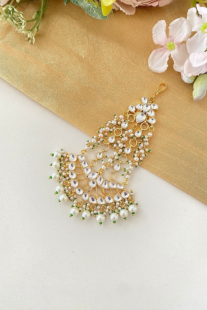 Gold Finish Kundan Polki & Pearl Drop Pasa by Namasya at Pernia's Pop Up Shop