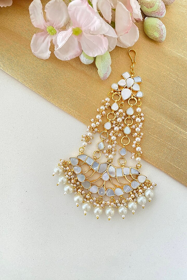Gold Finish Mother Of Pearl & Kundan Polki Pasa by Namasya at Pernia's Pop Up Shop