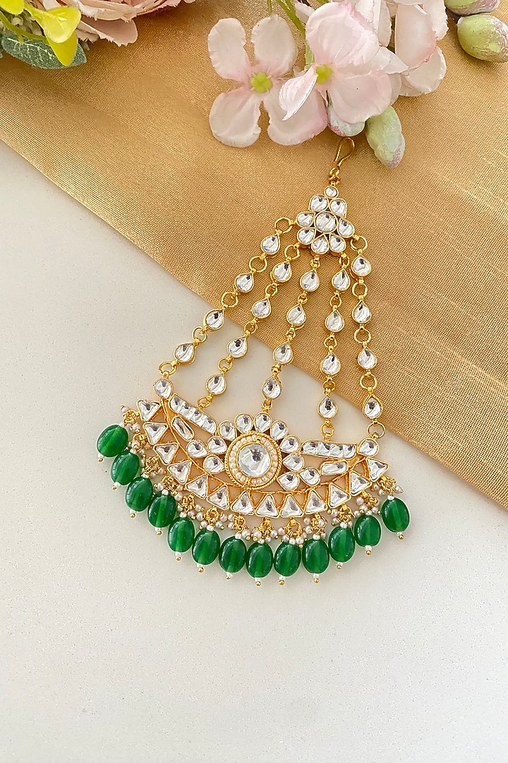 Gold Finish Kundan Polki & Green Drop Pasa by Namasya at Pernia's Pop Up Shop