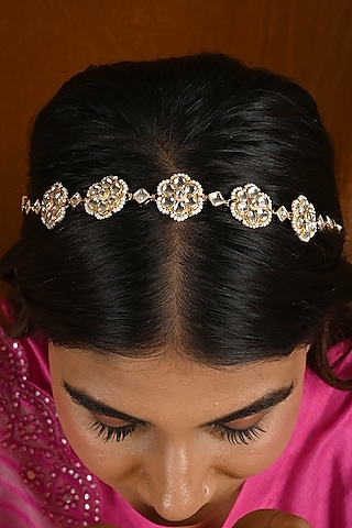 Gold Finish Kundan Polki Sheeshphool by Namasya