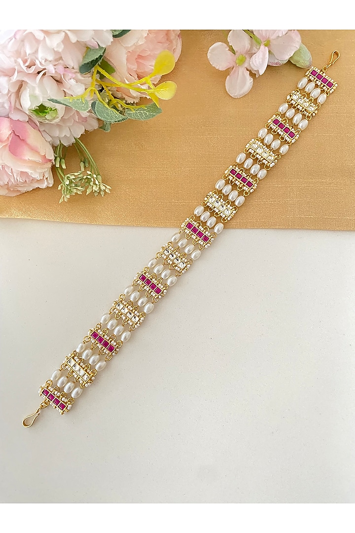Gold Finish Kundan Polki & Pink Stone Sheeshphool by Namasya at Pernia's Pop Up Shop