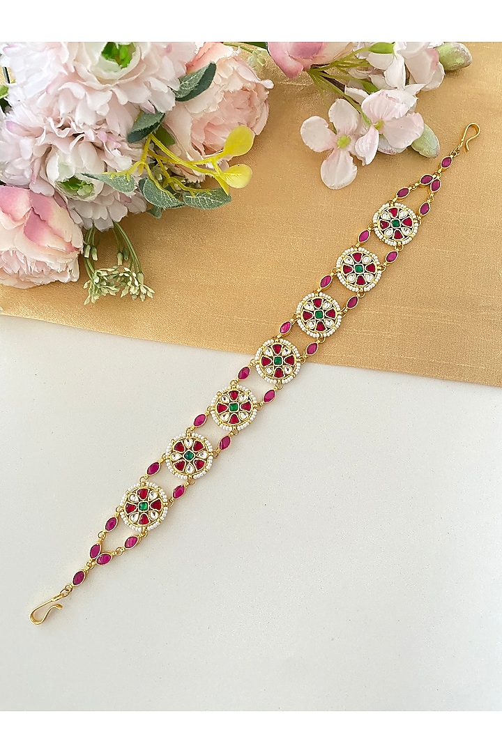 Gold Finish Kundan Polki & Pink Stone Sheeshphool by Namasya at Pernia's Pop Up Shop
