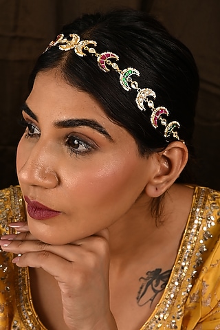 Gold Finish Kundan Polki & Pink Stone Sheeshphool by Namasya