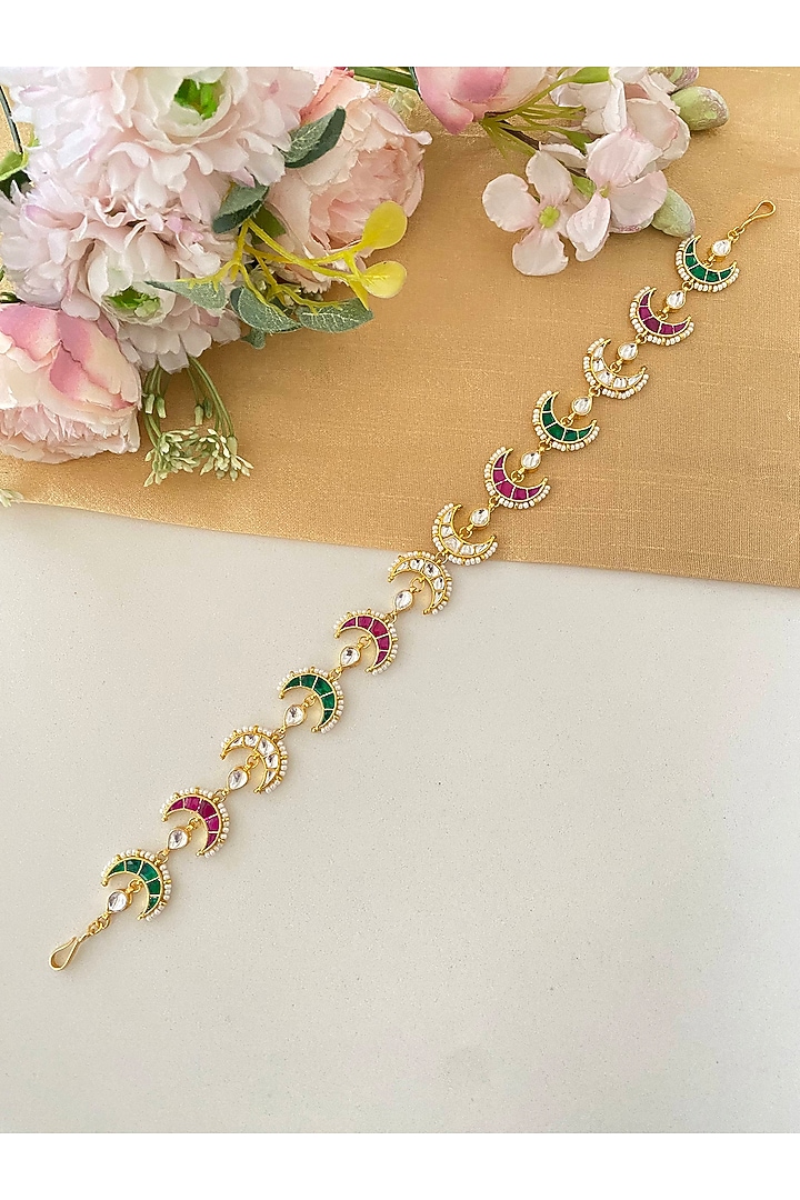 Gold Finish Kundan Polki & Pink Stone Sheeshphool by Namasya at Pernia's Pop Up Shop