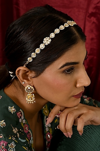 Gold Finish Kundan Polki & Mother Of Pearl Sheeshphool by Namasya