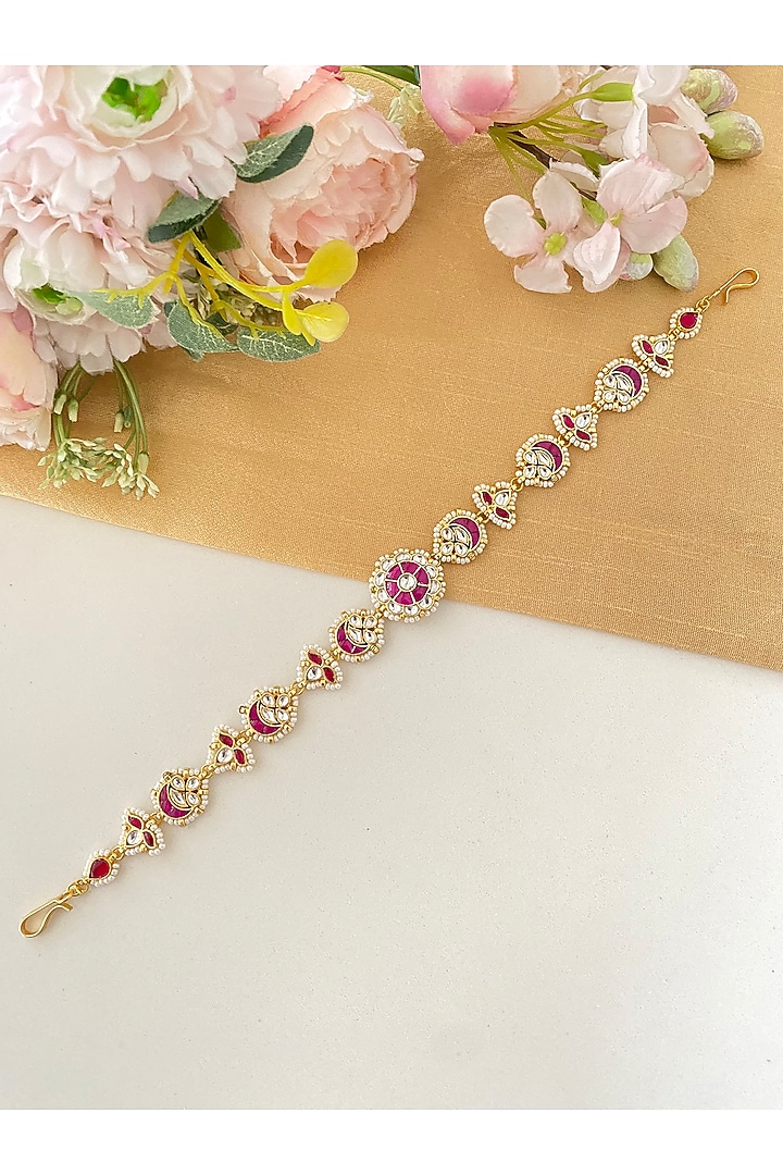 Gold Finish Kundan Polki & Pink Stone Sheeshphool by Namasya at Pernia's Pop Up Shop