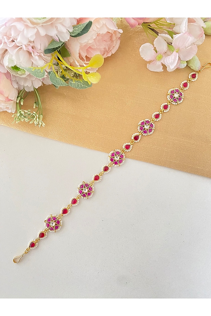Gold Finish Kundan Polki & Pink Stone Sheeshphool by Namasya at Pernia's Pop Up Shop