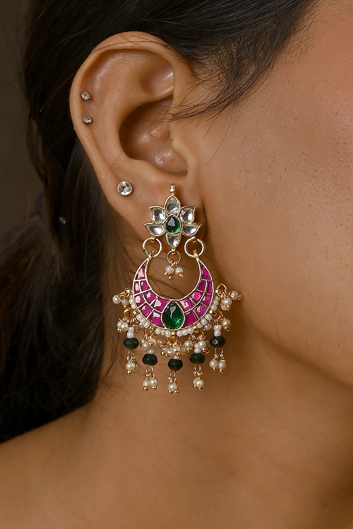 Gold Finish Kundan Polki Green Drop Chandbali Earrings by Namasya at  Pernia's Pop Up Shop
