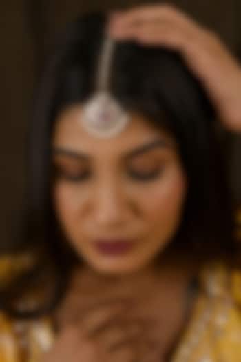 Gold Finish Kundan Polki & Pink Stone Maangtikka by Namasya at Pernia's Pop Up Shop