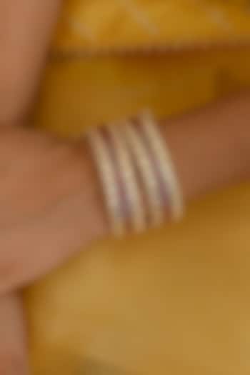 Micro Gold Finish Pink Kundan Polki Bangles (Set of 2) by Namasya at Pernia's Pop Up Shop