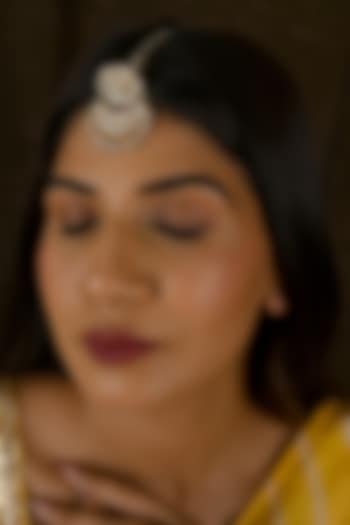 Micro Gold Finish Kundan Polki & Green Pearl Maangtikka by Namasya at Pernia's Pop Up Shop