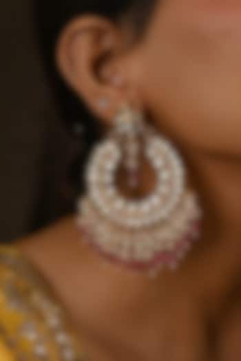 Micro Gold Finish Kundan Polki & Pink Drop Chandbali Earrings by Namasya at Pernia's Pop Up Shop