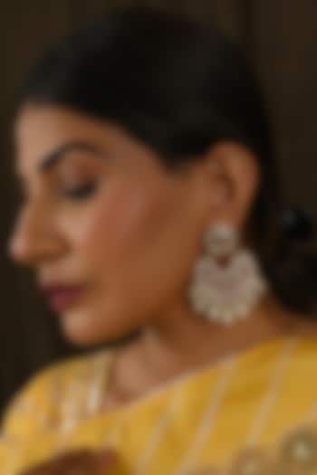 Micro Gold Finish Kundan Polki & Pearl Drop Chandbali Earrings by Namasya at Pernia's Pop Up Shop