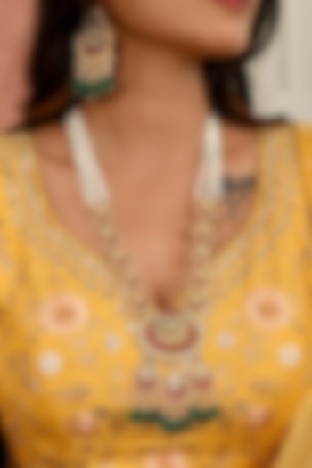 Micro Gold Finish Kundan Polki & Green Drop Long Necklace Set by Namasya at Pernia's Pop Up Shop