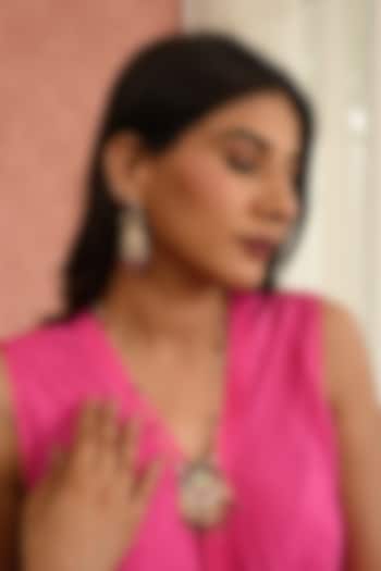 Micro Gold Finish Kundan Polki & Pink Drop Long Necklace Set by Namasya at Pernia's Pop Up Shop