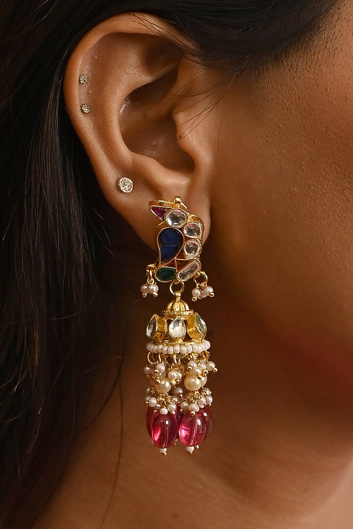 Micro Gold Finish Kundan Polki & Pink Drop Long Necklace Set by Namasya at Pernia's Pop Up Shop