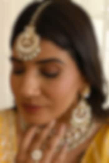 Micro Gold Finish Kundan Polki & Green Pearl Necklace Set by Namasya at Pernia's Pop Up Shop