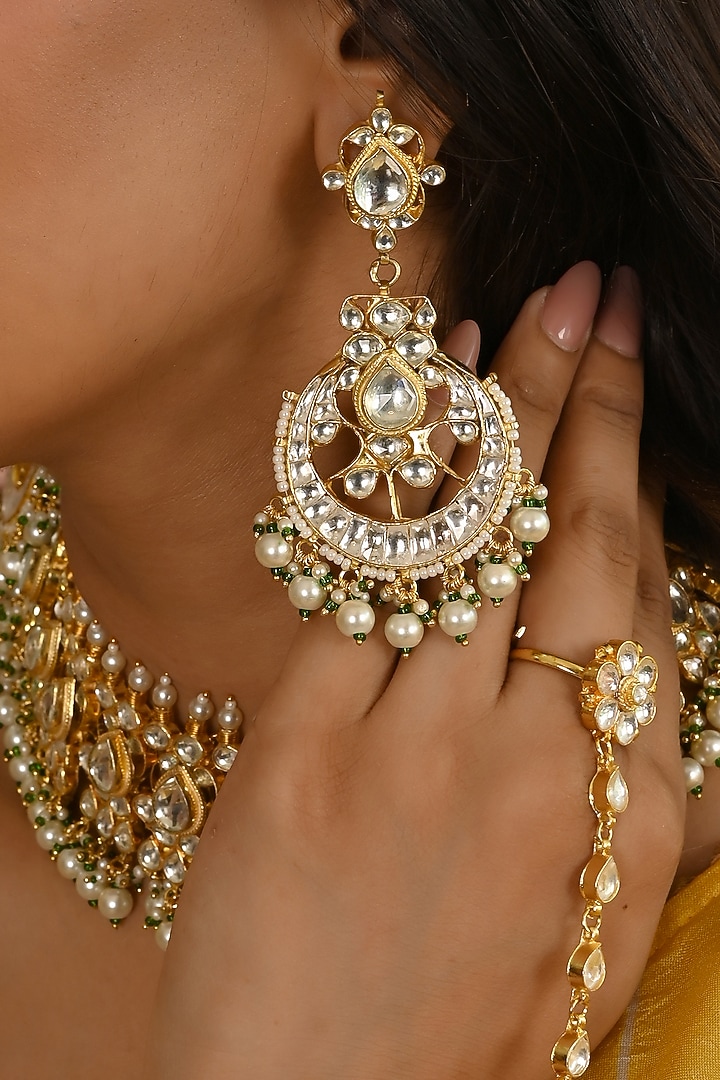 Micro Gold Finish Kundan Polki & Green Pearl Necklace Set by Namasya at Pernia's Pop Up Shop
