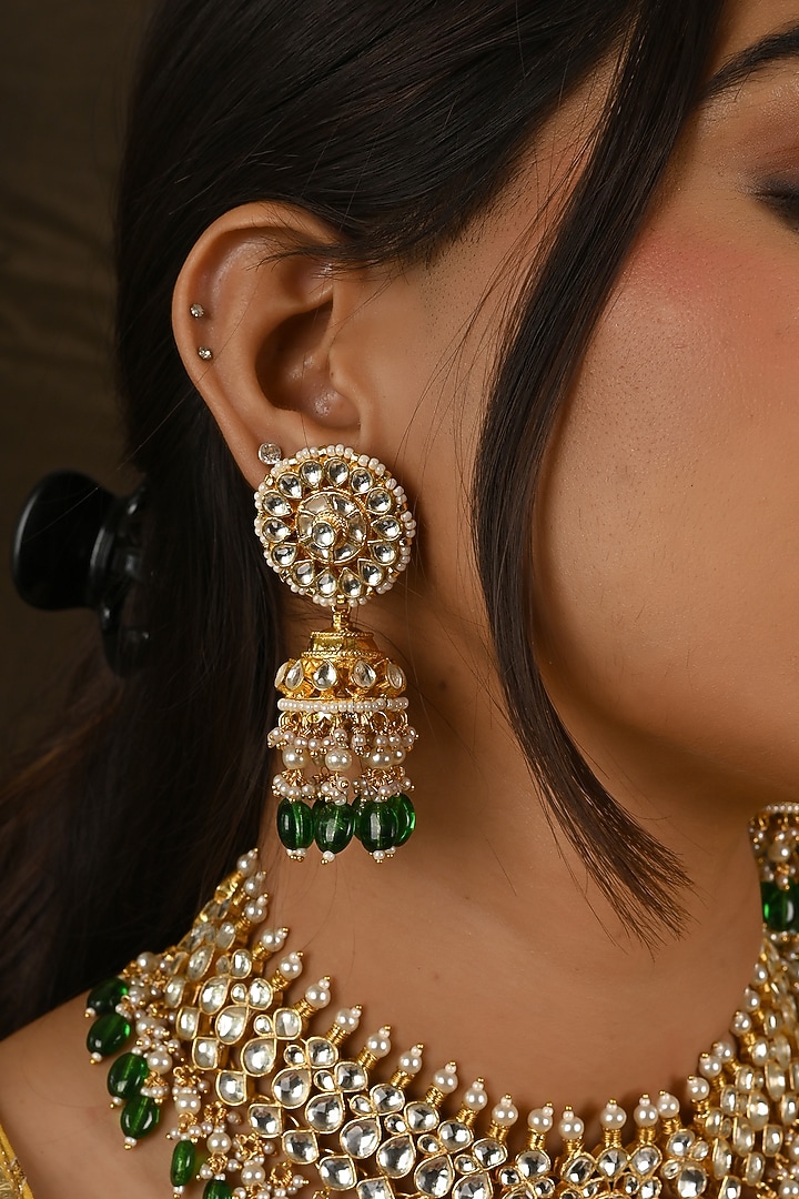 Micro Gold Finish Kundan Polki & Green Beaded Necklace Set by Namasya at Pernia's Pop Up Shop