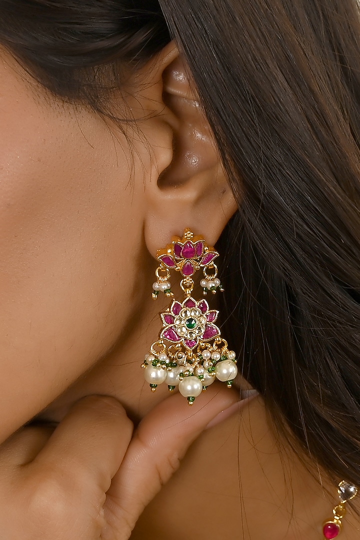 Micro Gold Finish Pink Kundan Polki & White Beaded Necklace Set by Namasya at Pernia's Pop Up Shop
