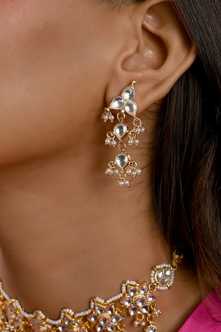 Micro Gold Finish Kundan Polki & Pearl Drop Necklace Set by Namasya at Pernia's Pop Up Shop