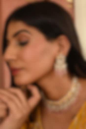 Micro Gold Finish Kundan Polki & Pink Drop Necklace Set by Namasya at Pernia's Pop Up Shop