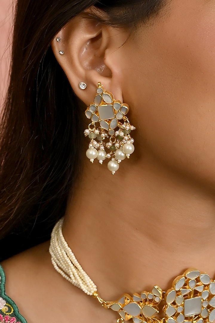 Micro Gold Finish Mother Of Pearl & Pearl Drop Choker Necklace Set by Namasya at Pernia's Pop Up Shop