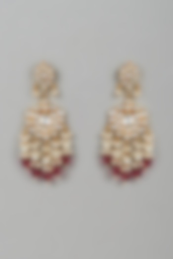 Micro Gold Finish Kundan Polki & Rhodolite Beaded Dangler Earrings by Namasya