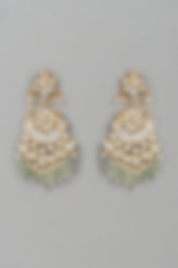 Micro Gold Finish Kundan Polki & Fluorite Stone Chandbali Earrings by Namasya at Pernia's Pop Up Shop
