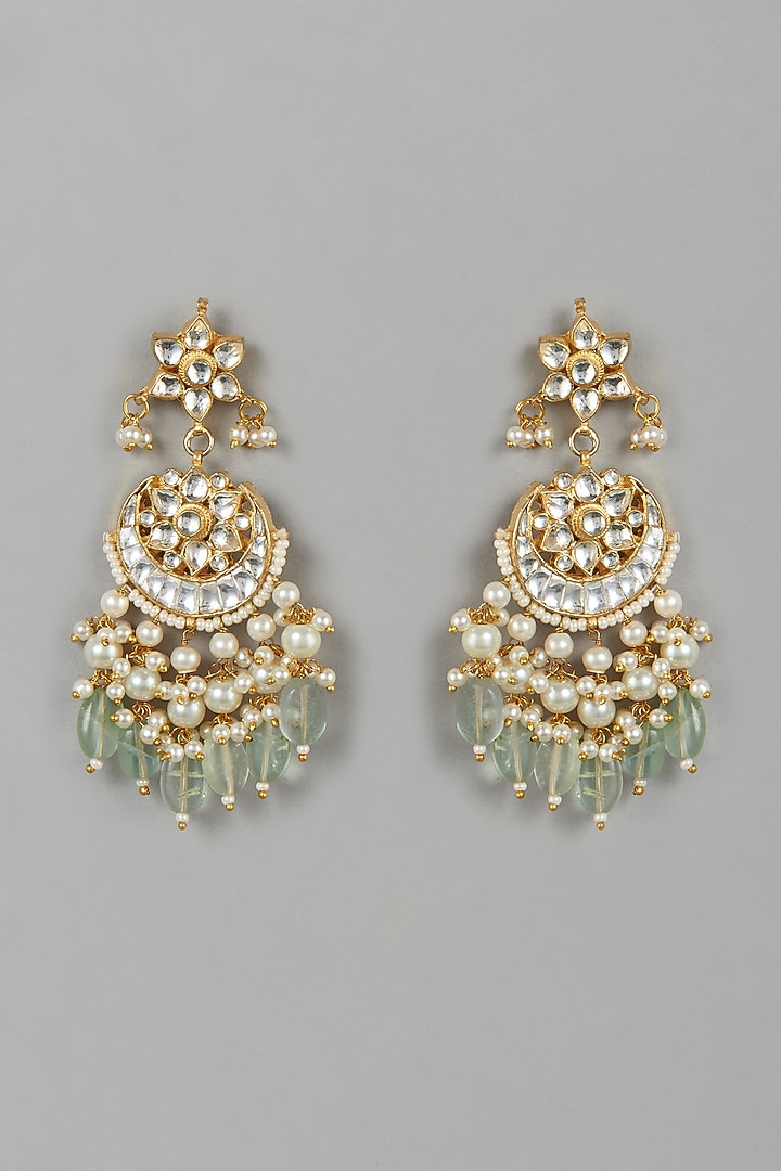 Micro Gold Finish Kundan Polki & Fluorite Stone Chandbali Earrings by Namasya at Pernia's Pop Up Shop