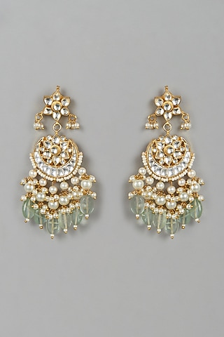 Micro Gold Finish Kundan Polki & Fluorite Stone Chandbali Earrings by Namasya