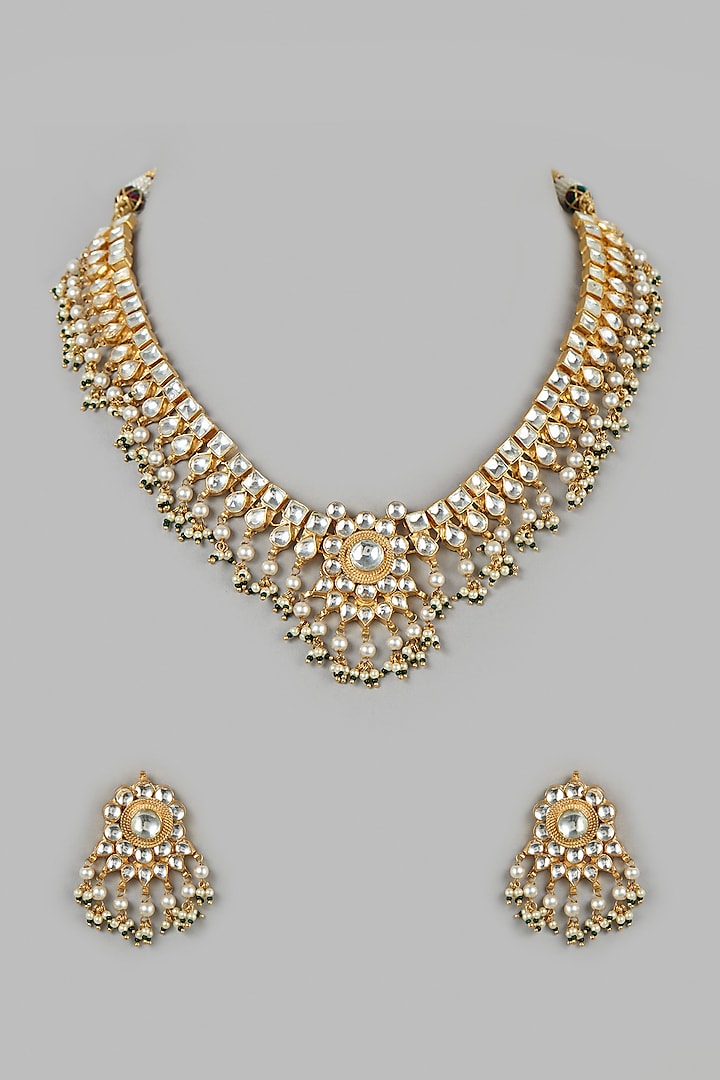 Micro Gold Finish Kundan Polki & Pearl Necklace Set by Namasya