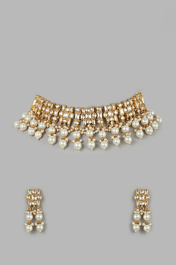 Micro Gold Finish Pearl Choker Necklace Set by Namasya at Pernia's Pop Up Shop