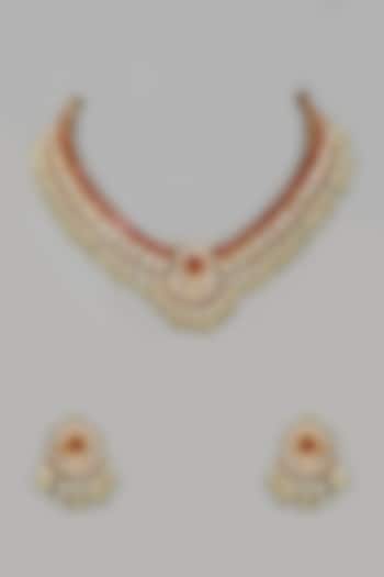 Micro Gold Finish Pink Kundan Polki Necklace Set by Namasya