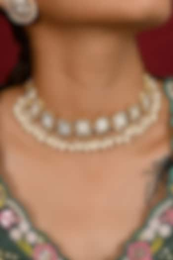 Micro Gold Finish Kundan Polki & Mother Of Pearl Choker Necklace Set by Namasya at Pernia's Pop Up Shop