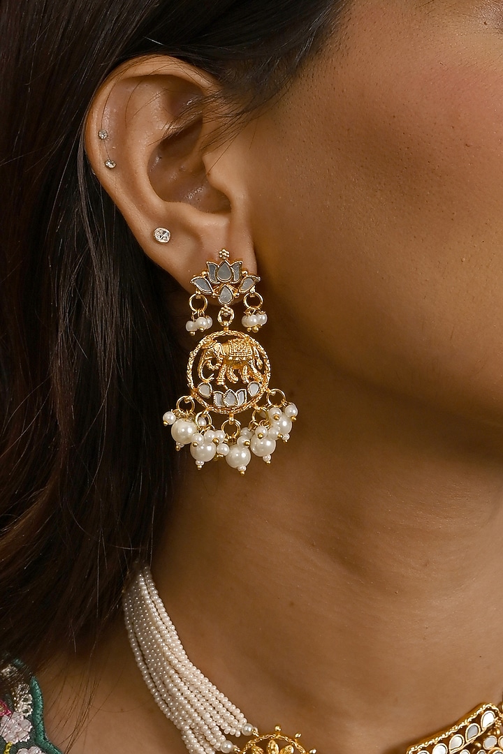 Micro Gold Finish Kundan Polki & Mother of Pearl Drop Choker Necklace Set by Namasya at Pernia's Pop Up Shop