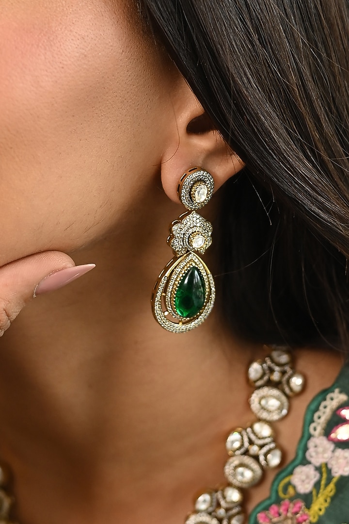 Micro Gold Finish Kundan Polki & Mint Stone Long Necklace Set by Namasya at Pernia's Pop Up Shop