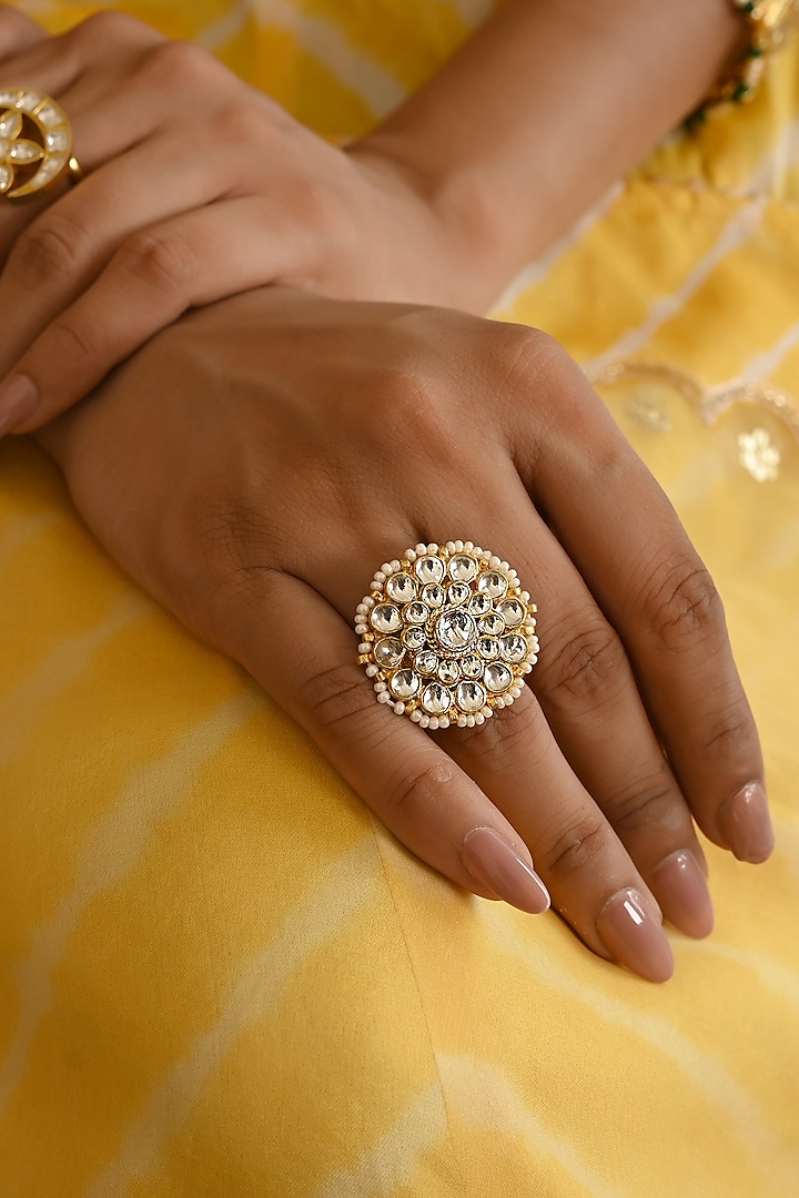 Micro Gold Finish Kundan Polki Adjustable Ring by Namasya