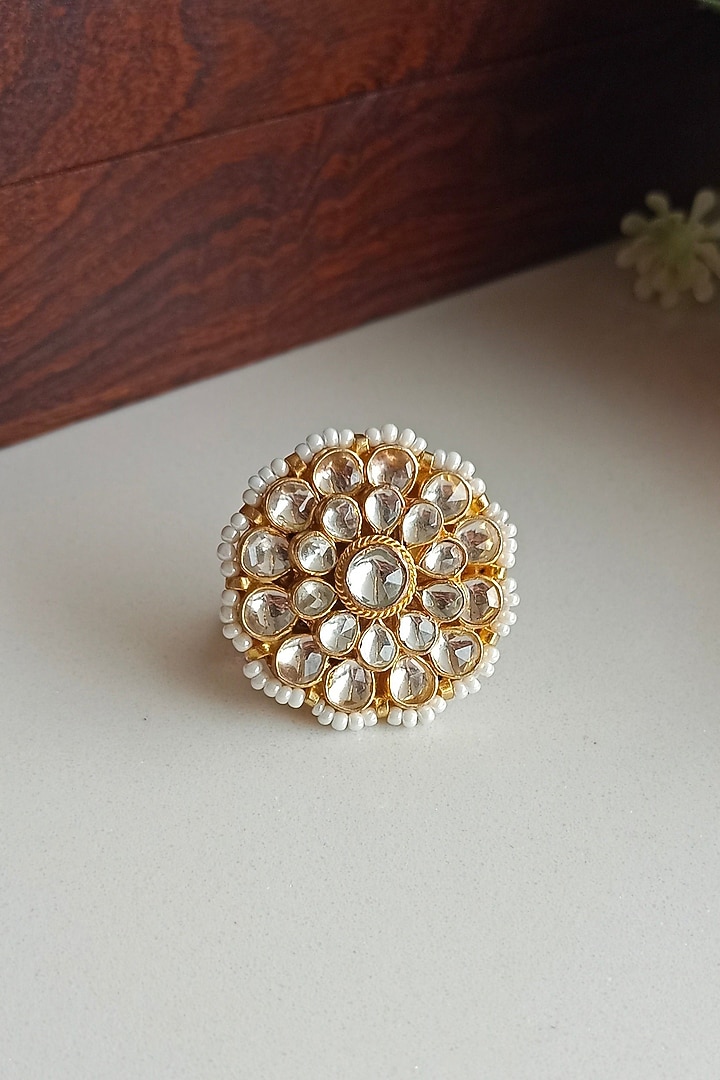 Micro Gold Finish Kundan Polki Adjustable Ring by Namasya at Pernia's Pop Up Shop