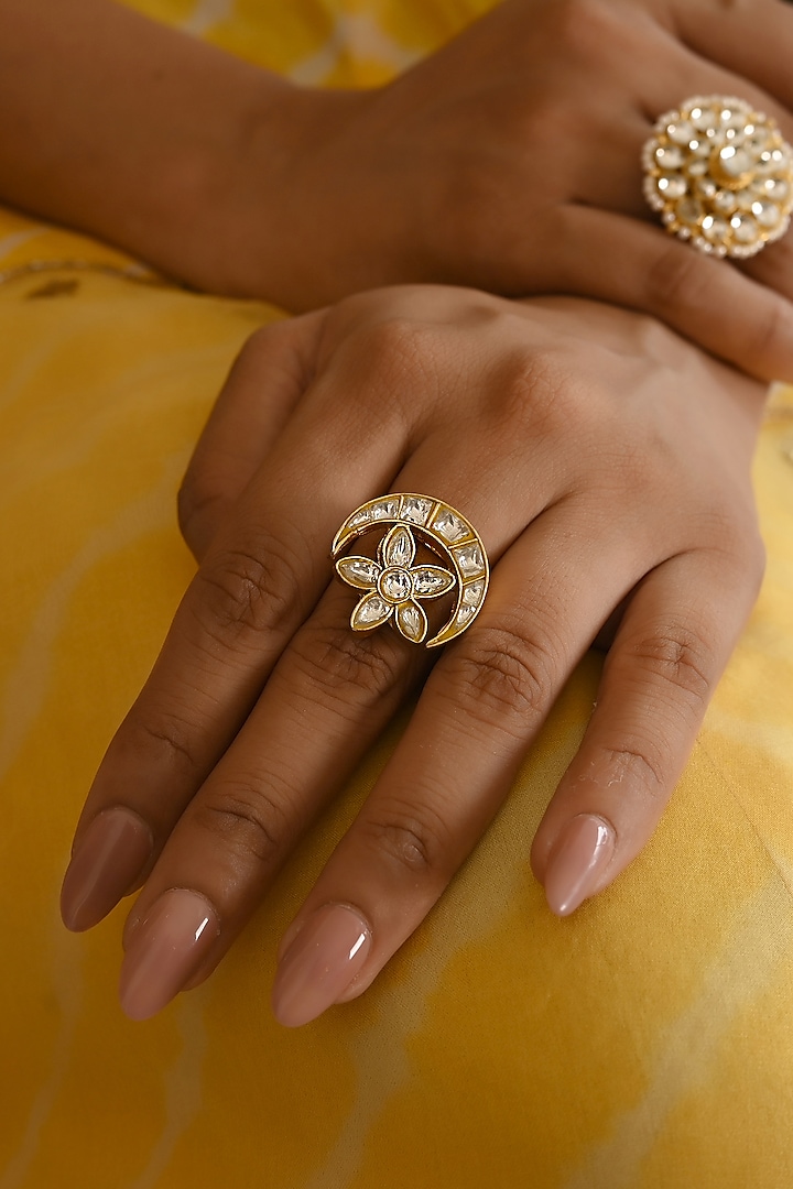 Micro Gold Finish Kundan Polki Adjustable Ring by Namasya at Pernia's Pop Up Shop