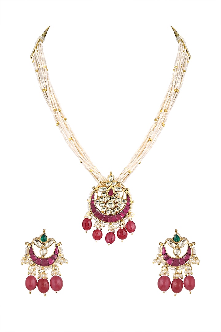 Gold Finish Pendant Necklace Set by Namasya