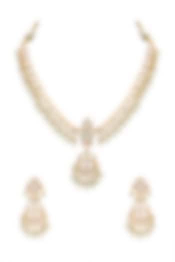 Gold Finish Pearl Necklace Set by Namasya