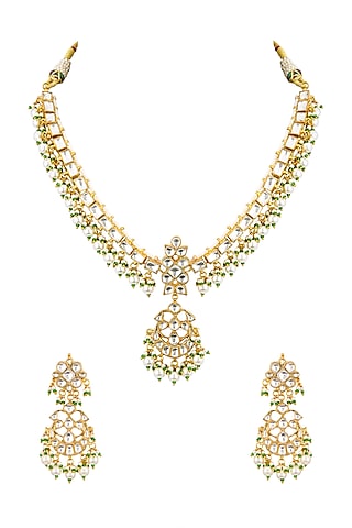 Gold Finish Pearl Necklace Set by Namasya