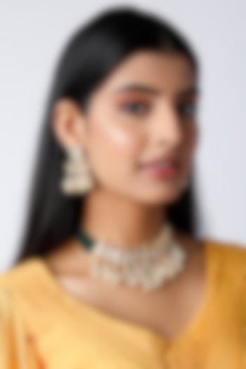 Gold Finish Kundan Polki & Beads Choker Necklace Set by Namasya at Pernia's Pop Up Shop