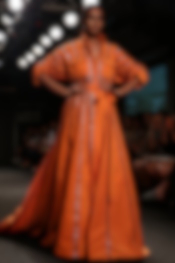 Tangerine Baadla Work Over Sized Shirt Dress by Nikita Mhaisalkar