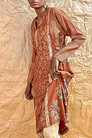 Beige Block Printed Salwar Pants by Nida Mahmood