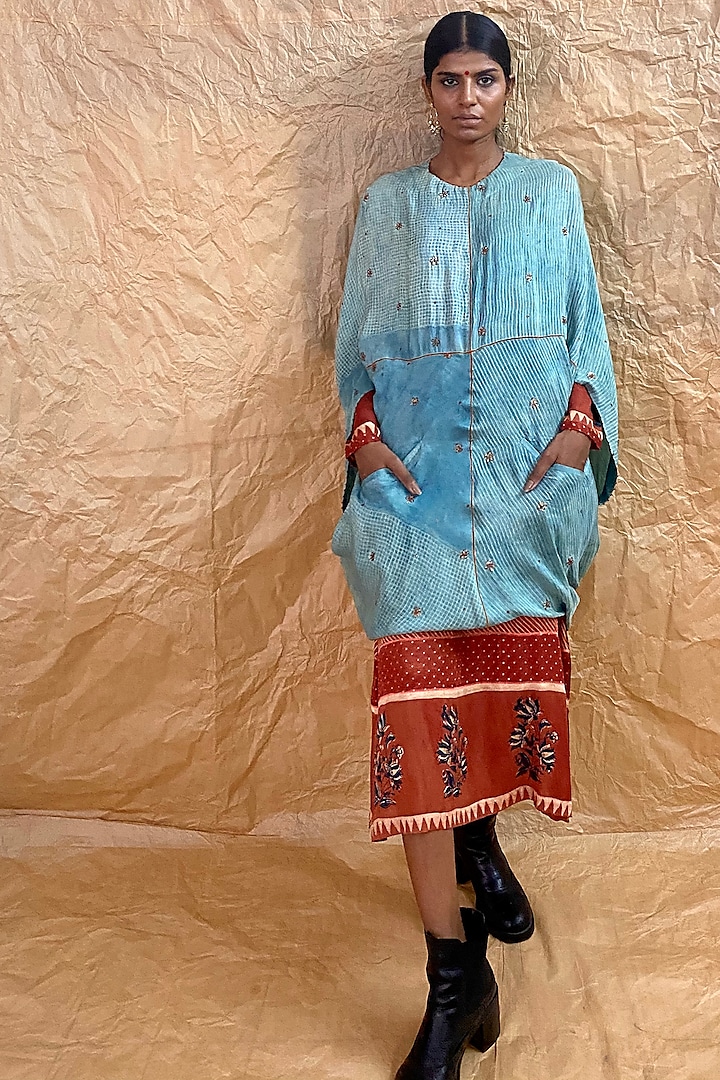 Powder Blue Printed & Embroidered Dress by Nida Mahmood